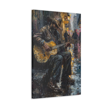 Man Playing Guitar on the Street - Rembrandt Style Digital Oil Painting Canvas Gallery Wraps