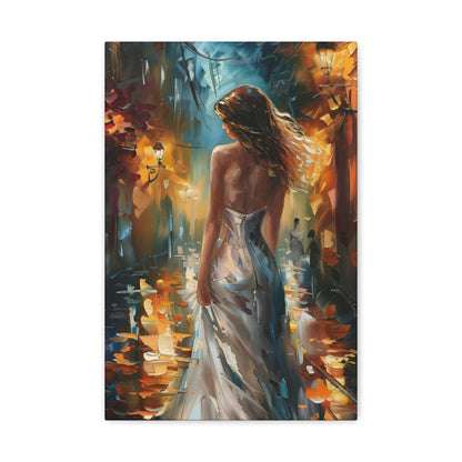 bride walking in street - Leonid Afremov Style Digital Print Canvas Gallery Wraps