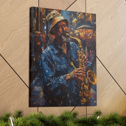 Man Playing Horn on the Street - Rembrandt Style Digital Oil Painting Canvas Gallery Wraps