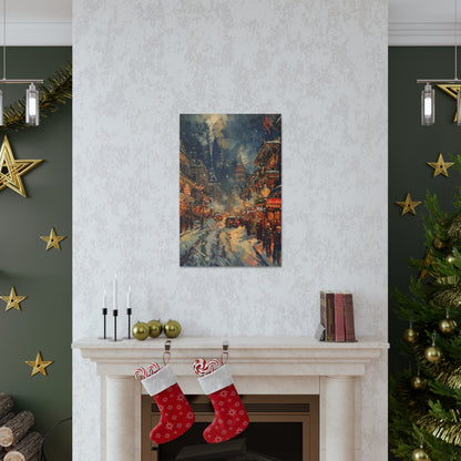 Christmas Street Corner in Downtown - Rembrandt Style Digital Oil Painting Canvas Gallery Wraps