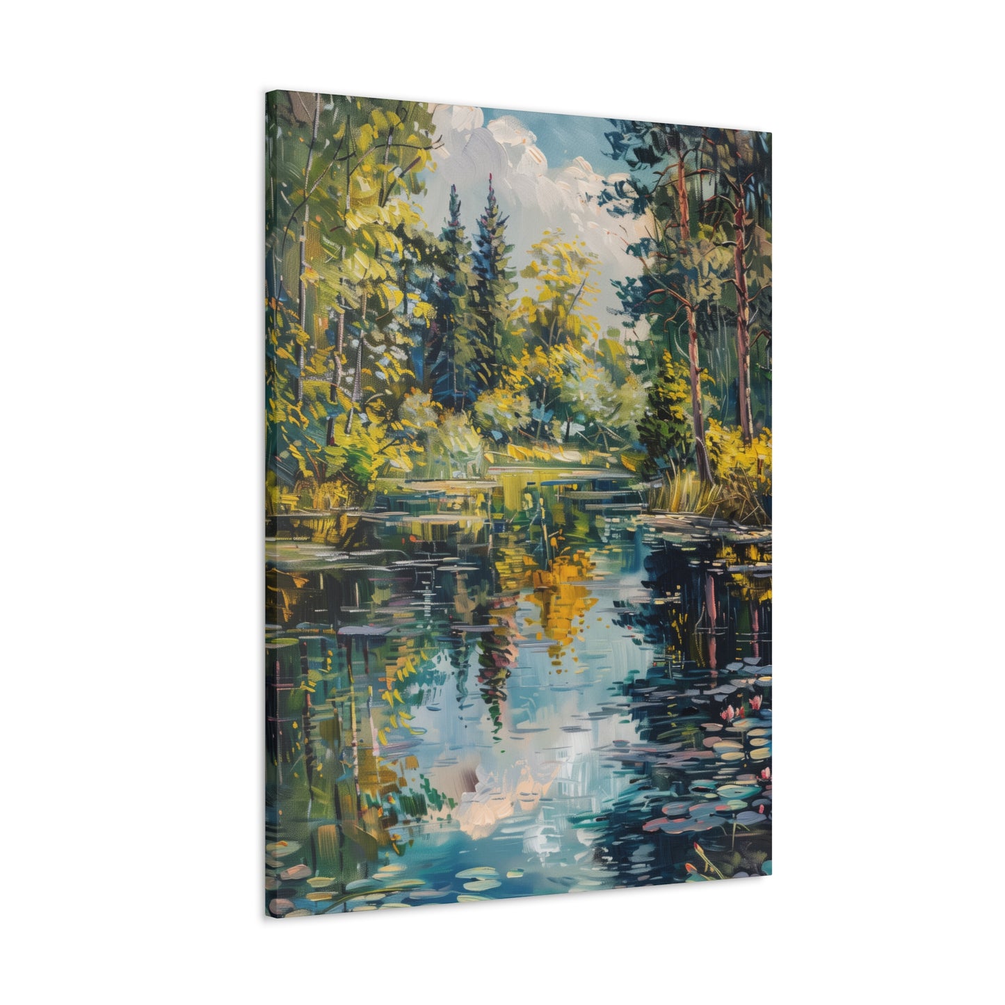 Pond in a Forest - Claude Monet Style Digital Print Canvas Gallery Wraps