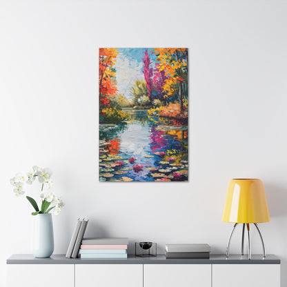 Pond in a Autumn Forest - Claude Monet Style Digital Print Canvas Gallery Wraps