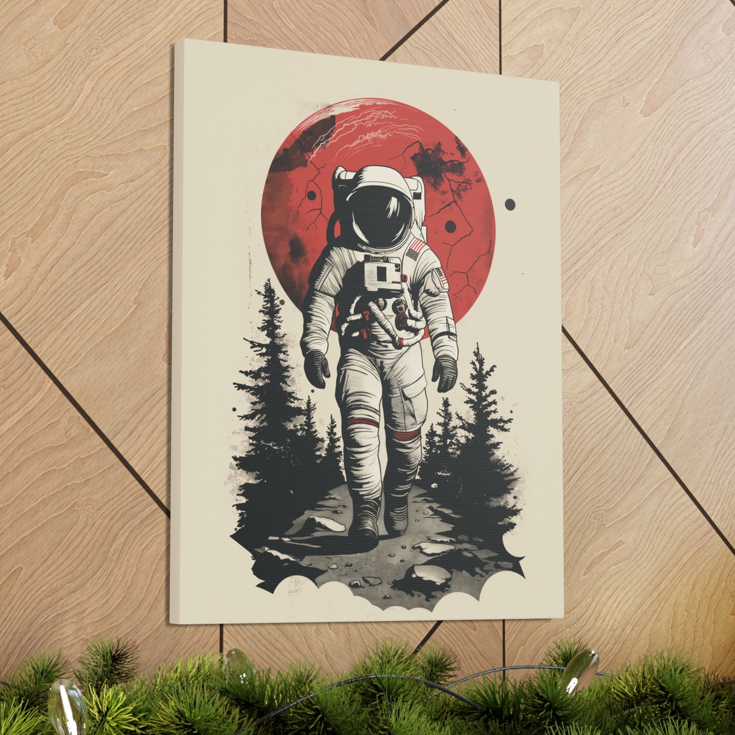 Cosmic Journey: Astronaut Walking  - Digital Illustration Canvas Gallery Wrap