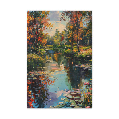 Lake in a Forest - Claude Monet Style Digital Print Canvas Gallery Wraps