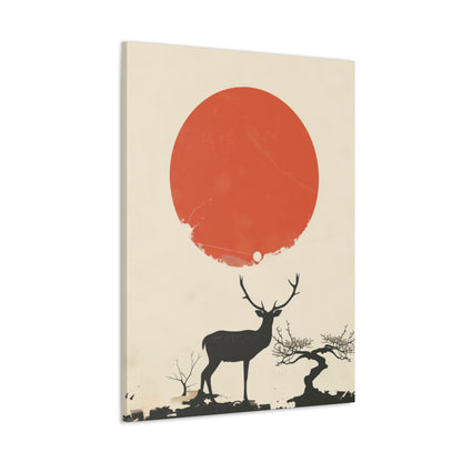 Deer and Sun - Takeshi Kitano Style Digital Illustration Canvas Gallery Wraps