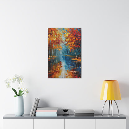 a river flows through autumn forest - Leonid Afremov Style Digital Print Canvas Gallery Wraps