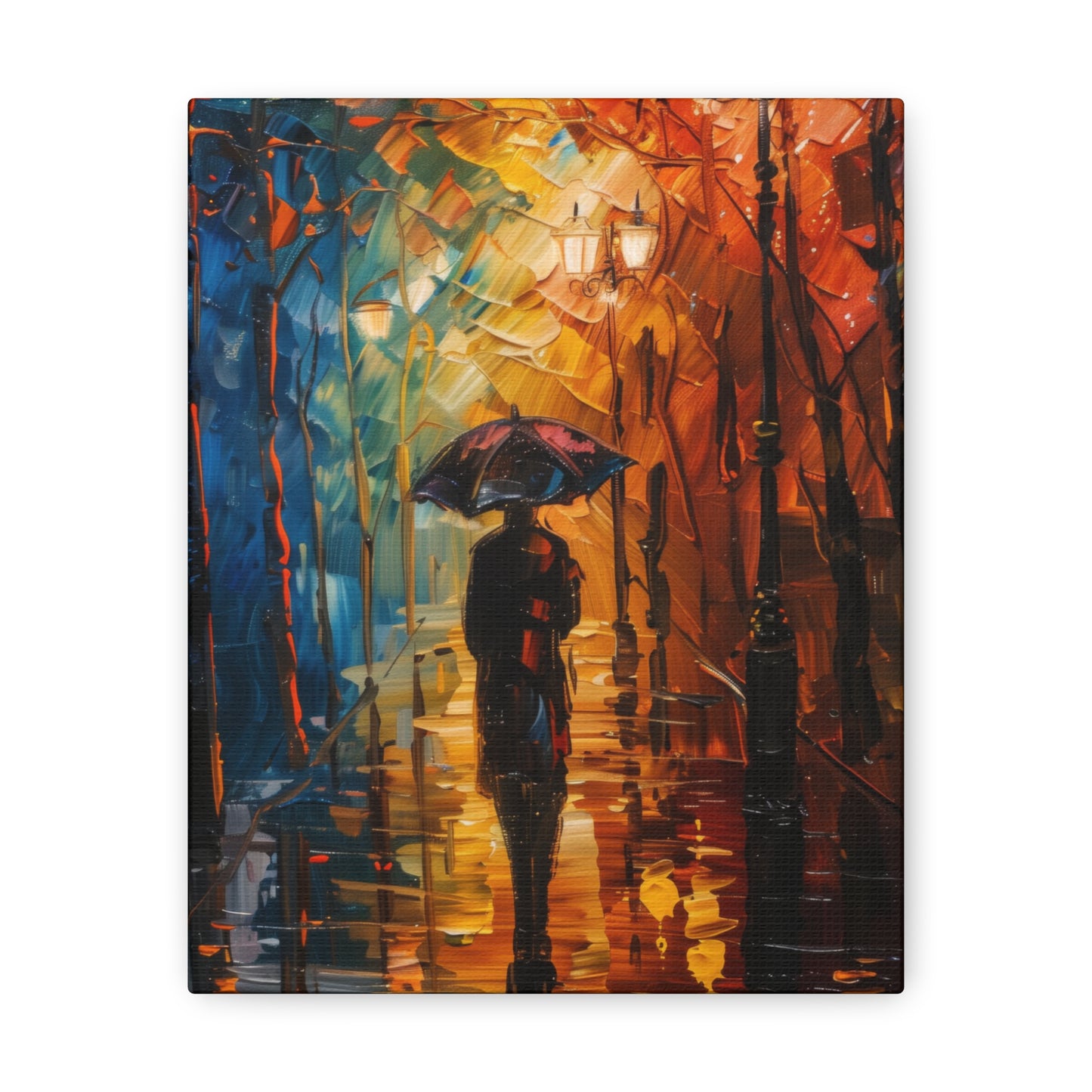 man walking in the street with umbrella - Leonid Afremov Style Digital Print Canvas Gallery Wraps