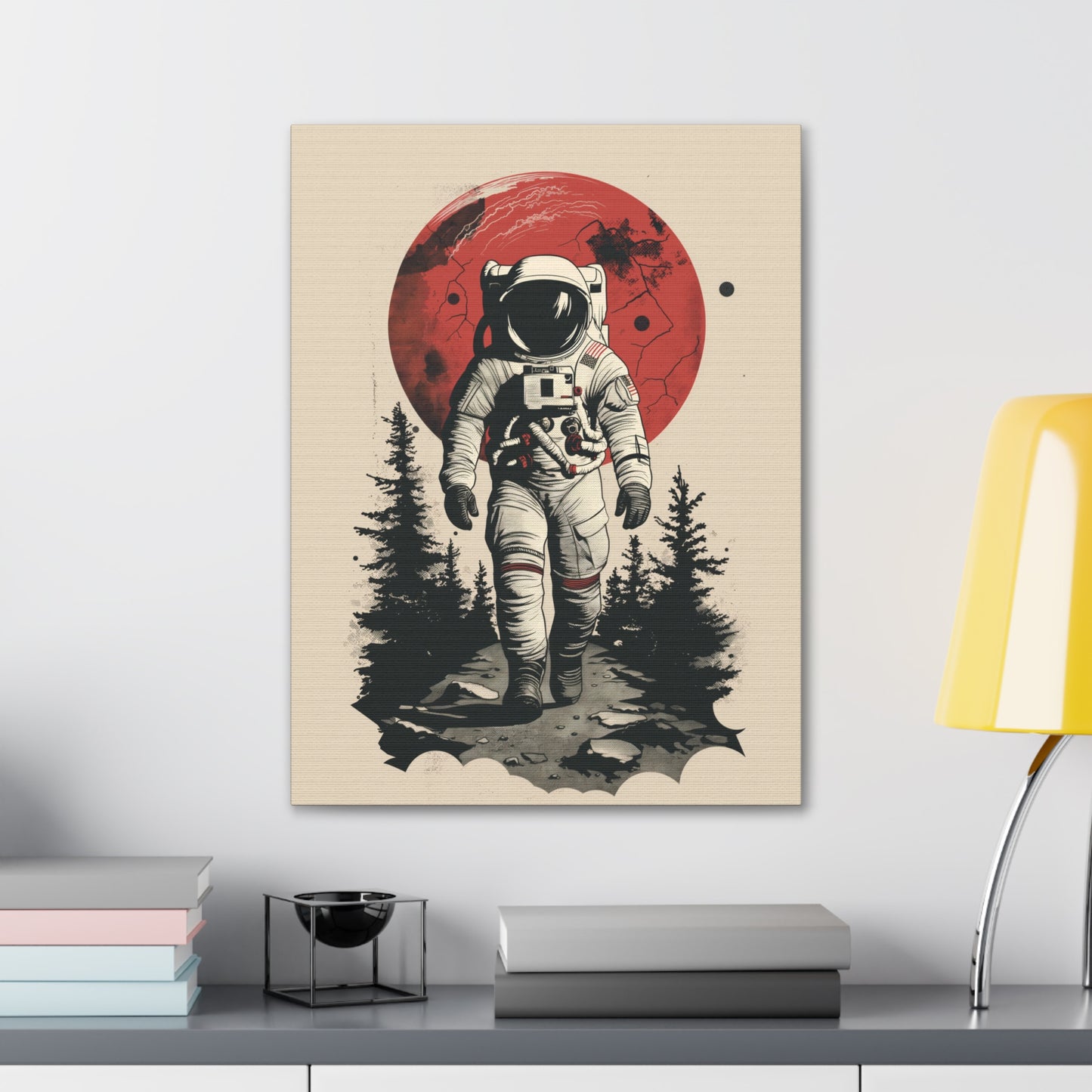 Cosmic Journey: Astronaut Walking  - Digital Illustration Canvas Gallery Wrap