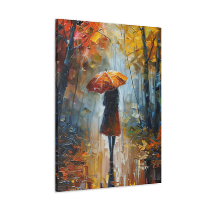 Girl Walking Under Umbrella - Leonid Afremov Style Oil Painting Canvas Gallery Wraps