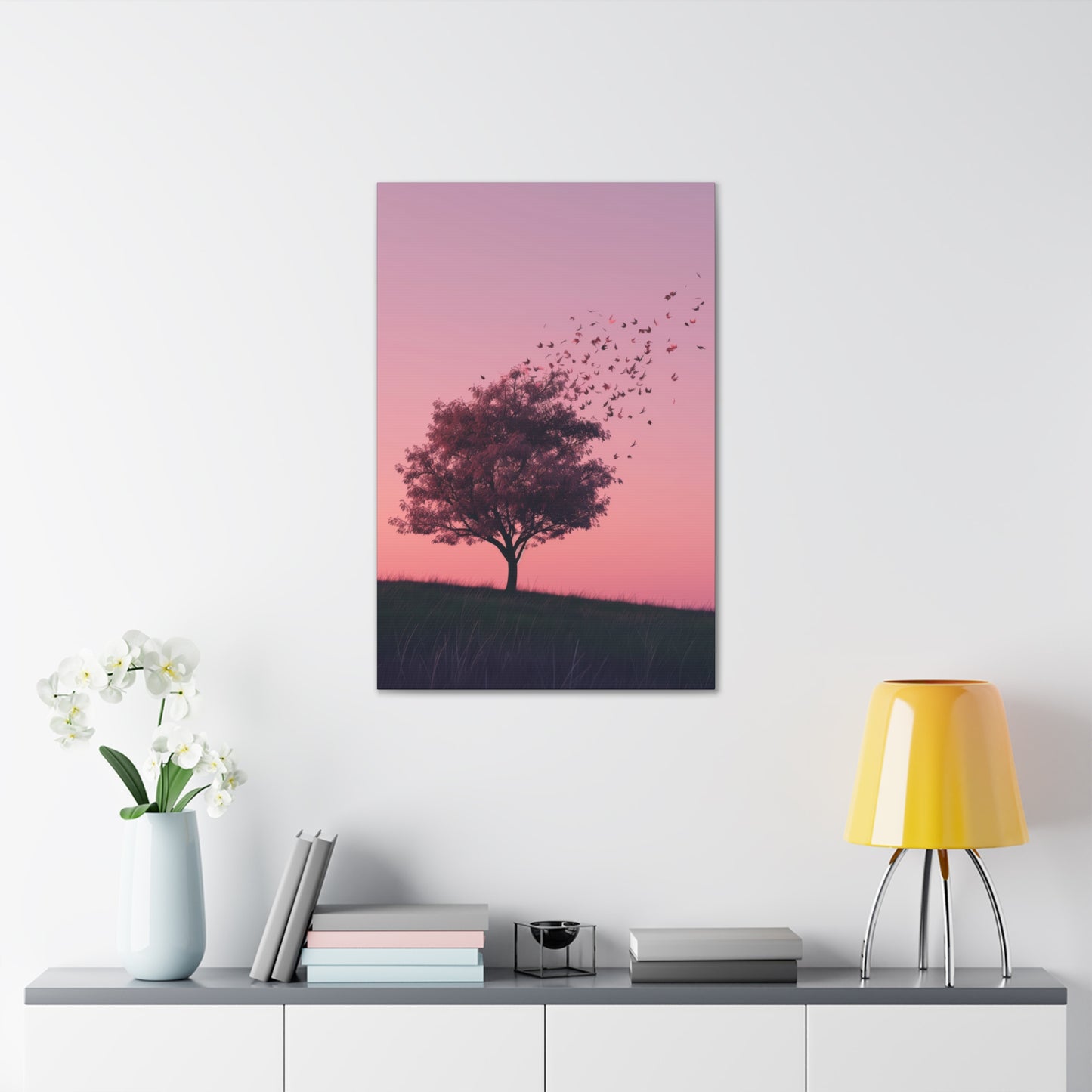 Tree in a Purple Sunset Digital Illustration Canvas Gallery Wraps