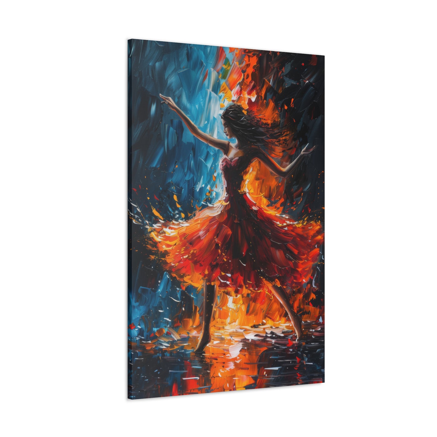 girl with orange dress dancing in rain - Leonid Afremov Style Digital Print Canvas Gallery Wraps