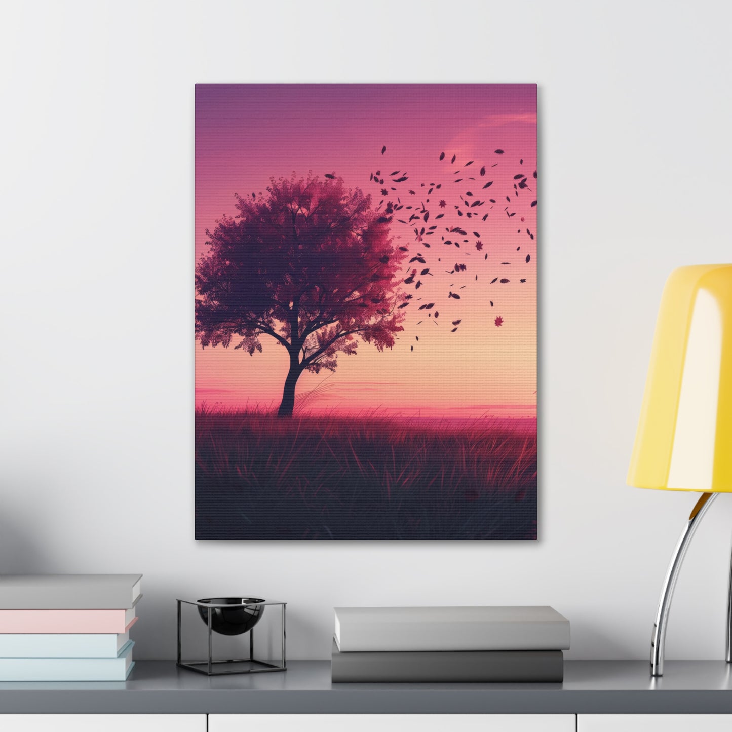 Tree in a Purple Sunset Digital Illustration Canvas Gallery Wraps