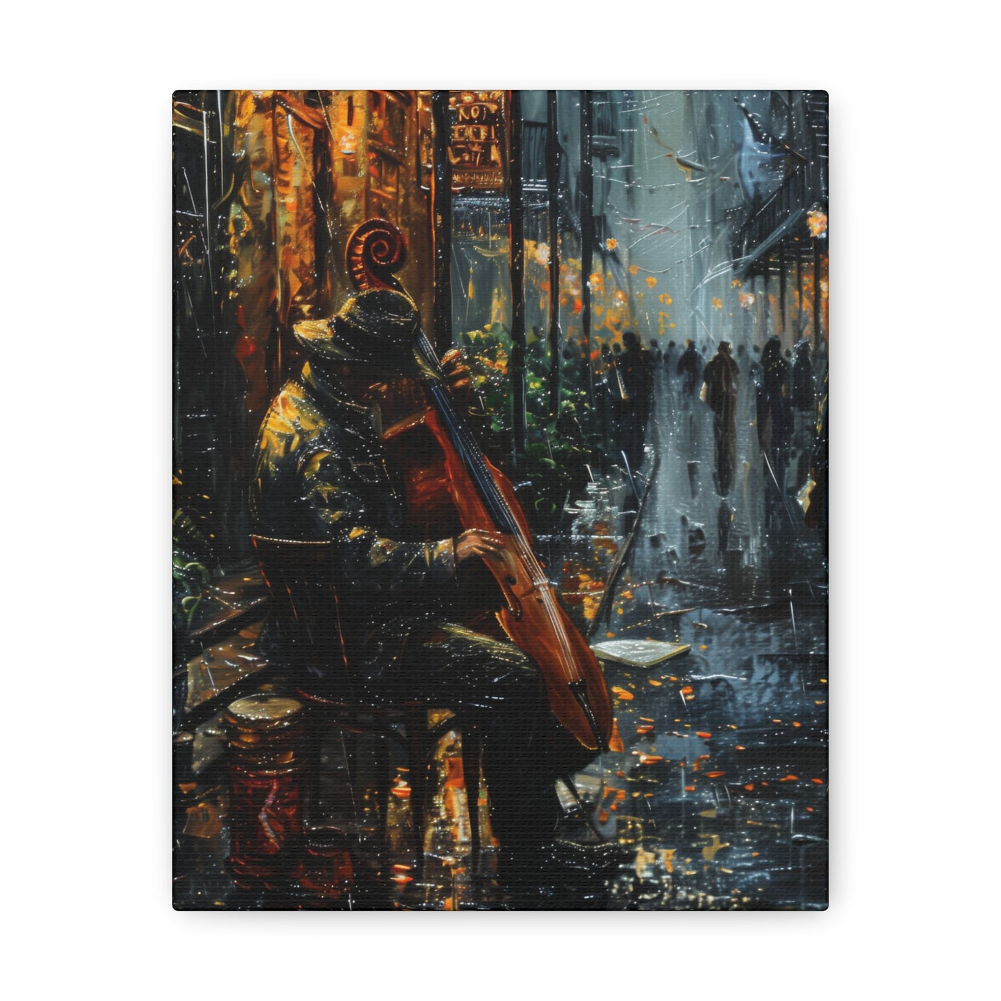 Street Harpist - Rembrandt Style Digital Oil Painting Canvas Gallery Wraps