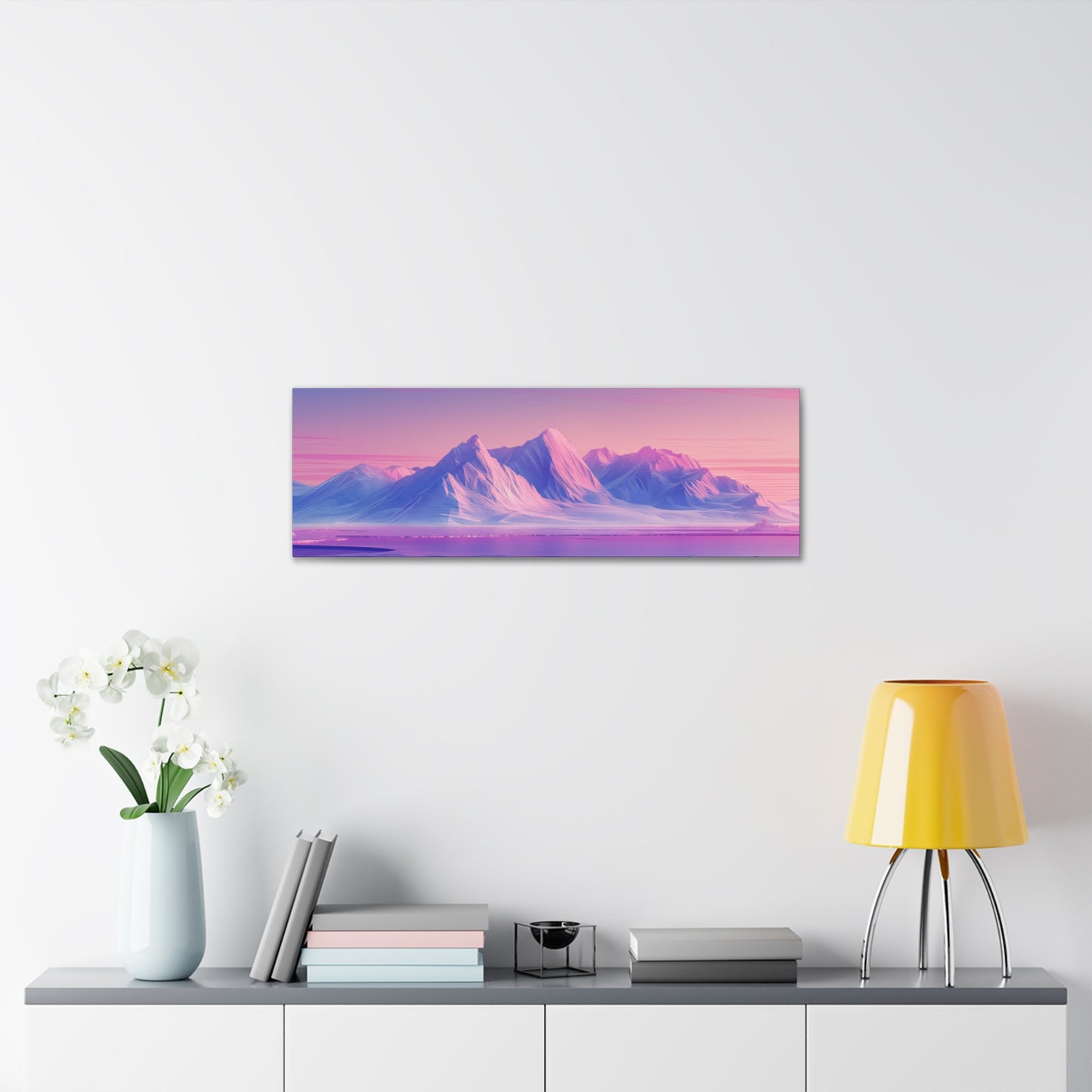 Snowy Mountain Evening - Digital Landscape Illustration Panorama Canvas Gallery Wraps