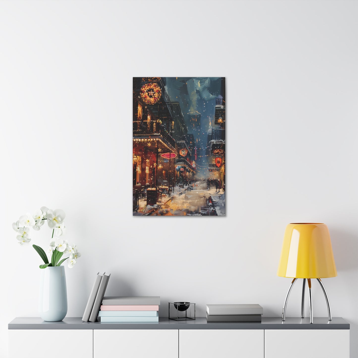 Christmas Time Downtown Street Corner - Rembrandt Style Digital Oil Painting Canvas Gallery Wraps