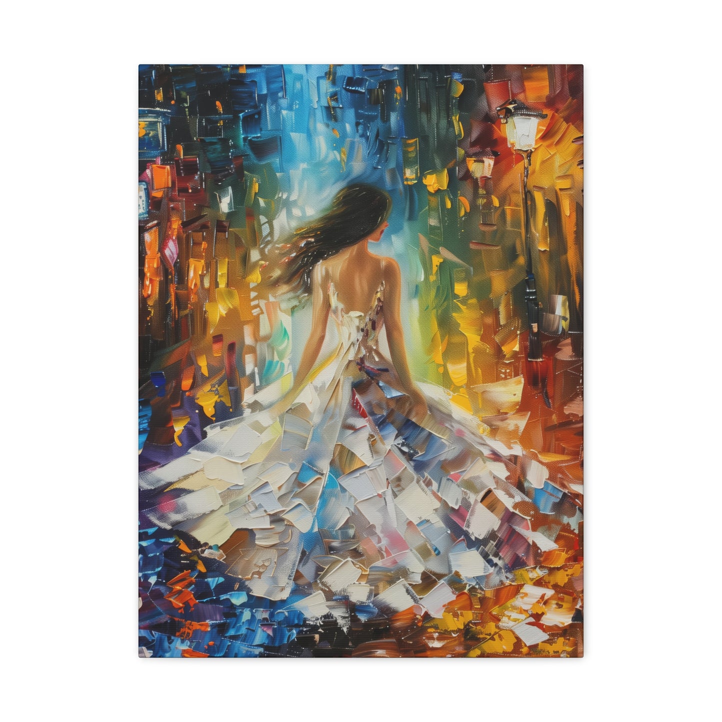 Bride walking in the streets - Leonid Afremov Style Digital Print Canvas Gallery Wraps