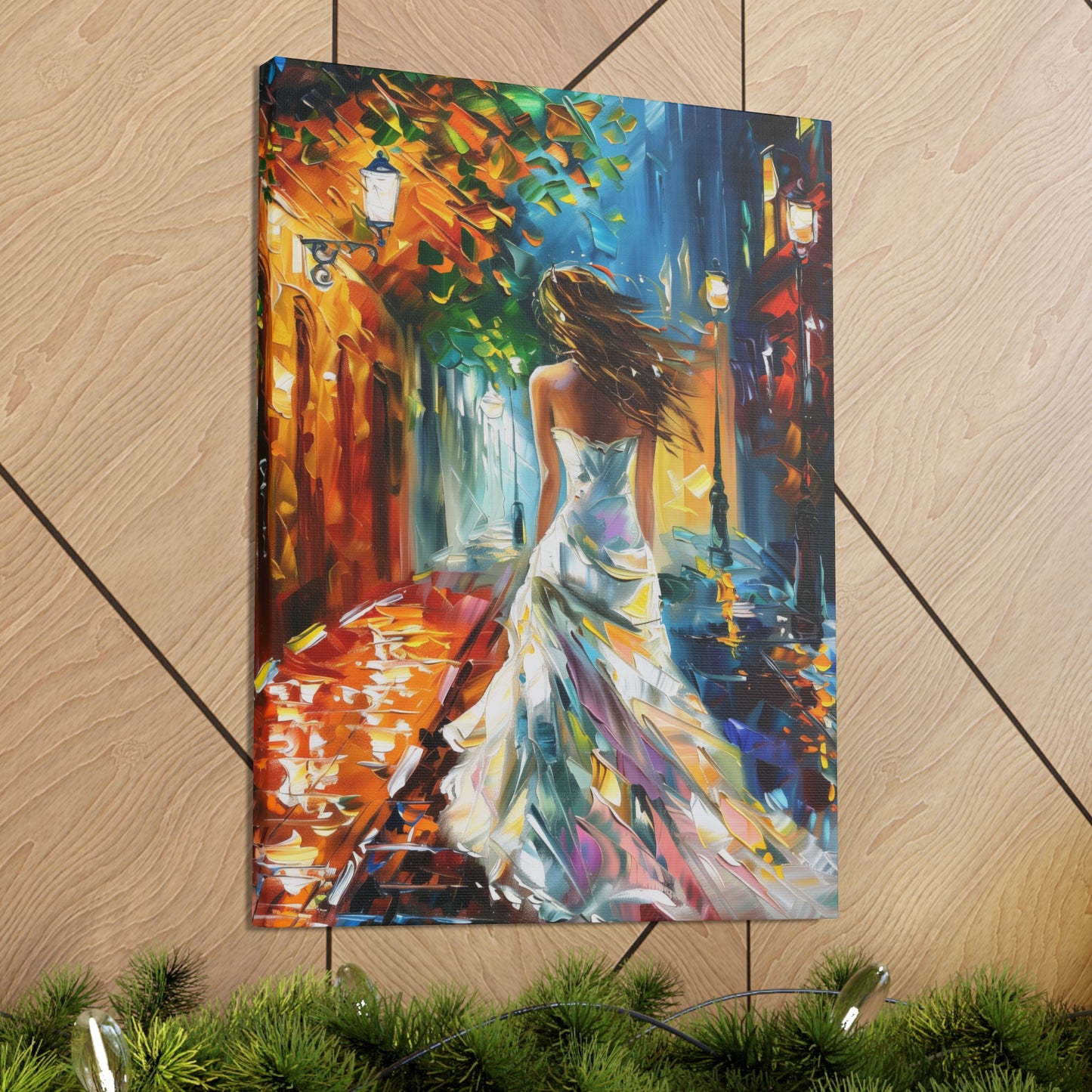 bride walking in street - Leonid Afremov Style Digital Print Canvas Gallery Wraps