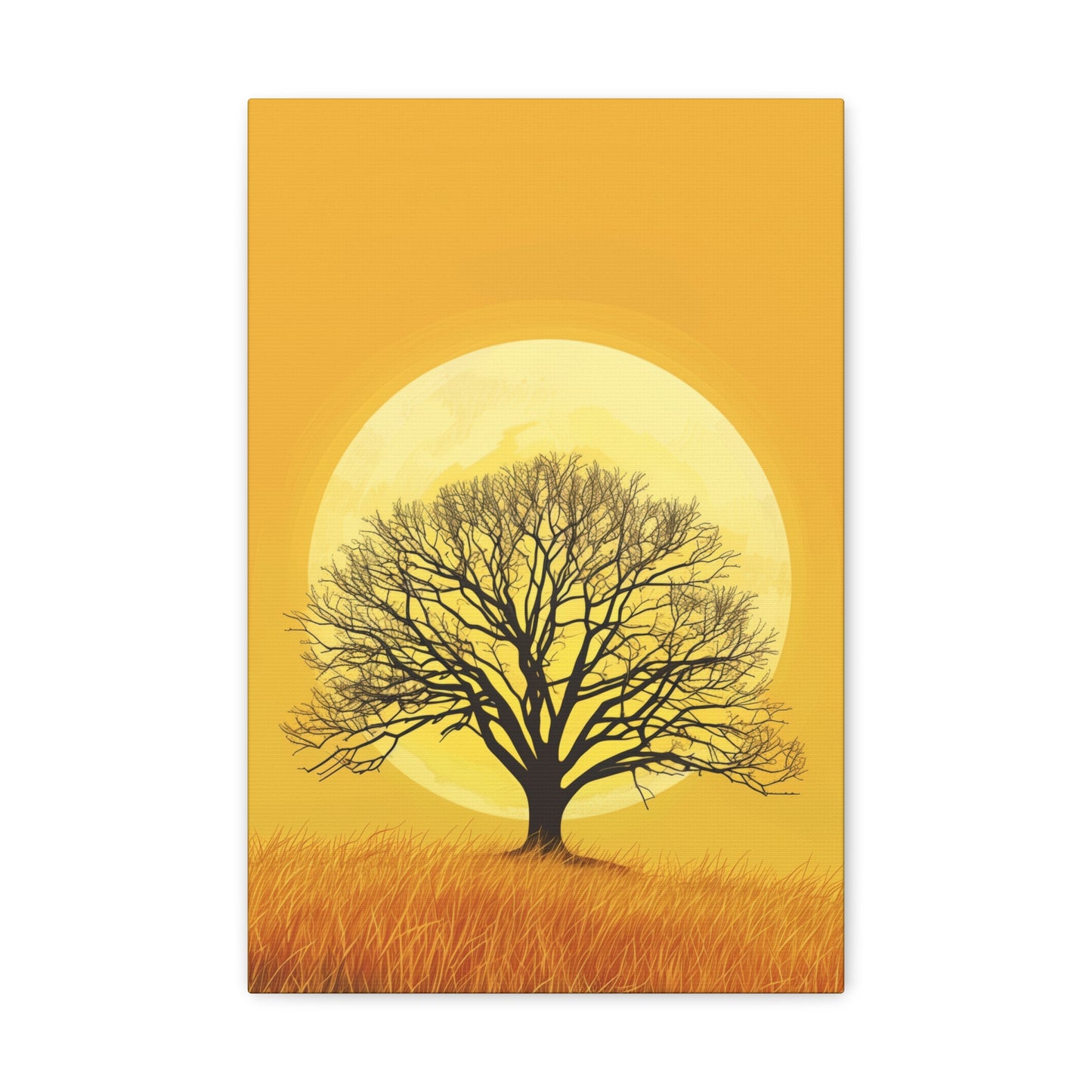 A Leafless Tree in a Golden Evening Digital illustration Canvas Gallery Wraps