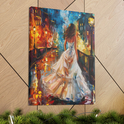 bride walking in Bridge - Leonid Afremov Style Digital Print Canvas Gallery Wraps