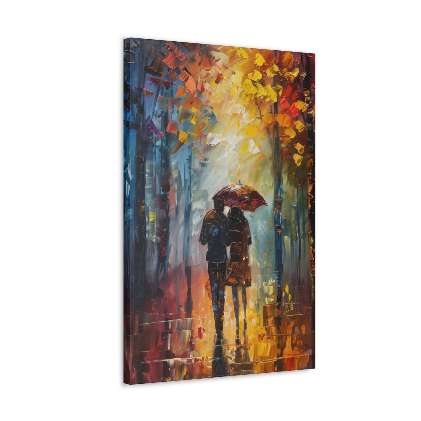 Couple Walking in the Street with Umbrella - Leonid Afremov Style Digital Oil Painting Canvas Gallery Wraps