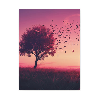 Tree in a Purple Sunset Digital Illustration Canvas Gallery Wraps