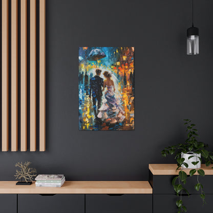 couple walking in street in rain - Leonid Afremov Style Digital Print Canvas Gallery Wraps