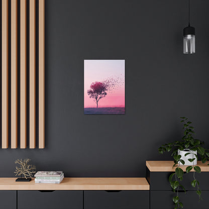 Tree in a Purple Sunset Digital Illustration Canvas Gallery Wraps