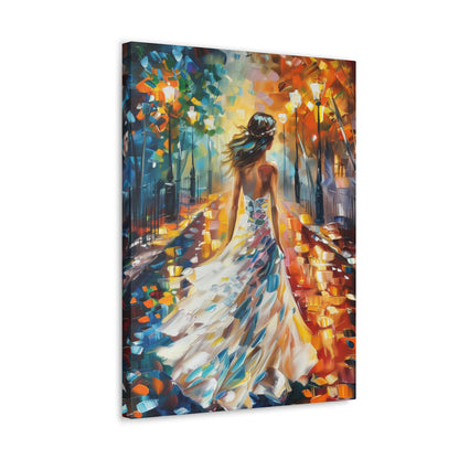 bride walking in the street - Leonid Afremov Style Digital Print Canvas Gallery Wraps