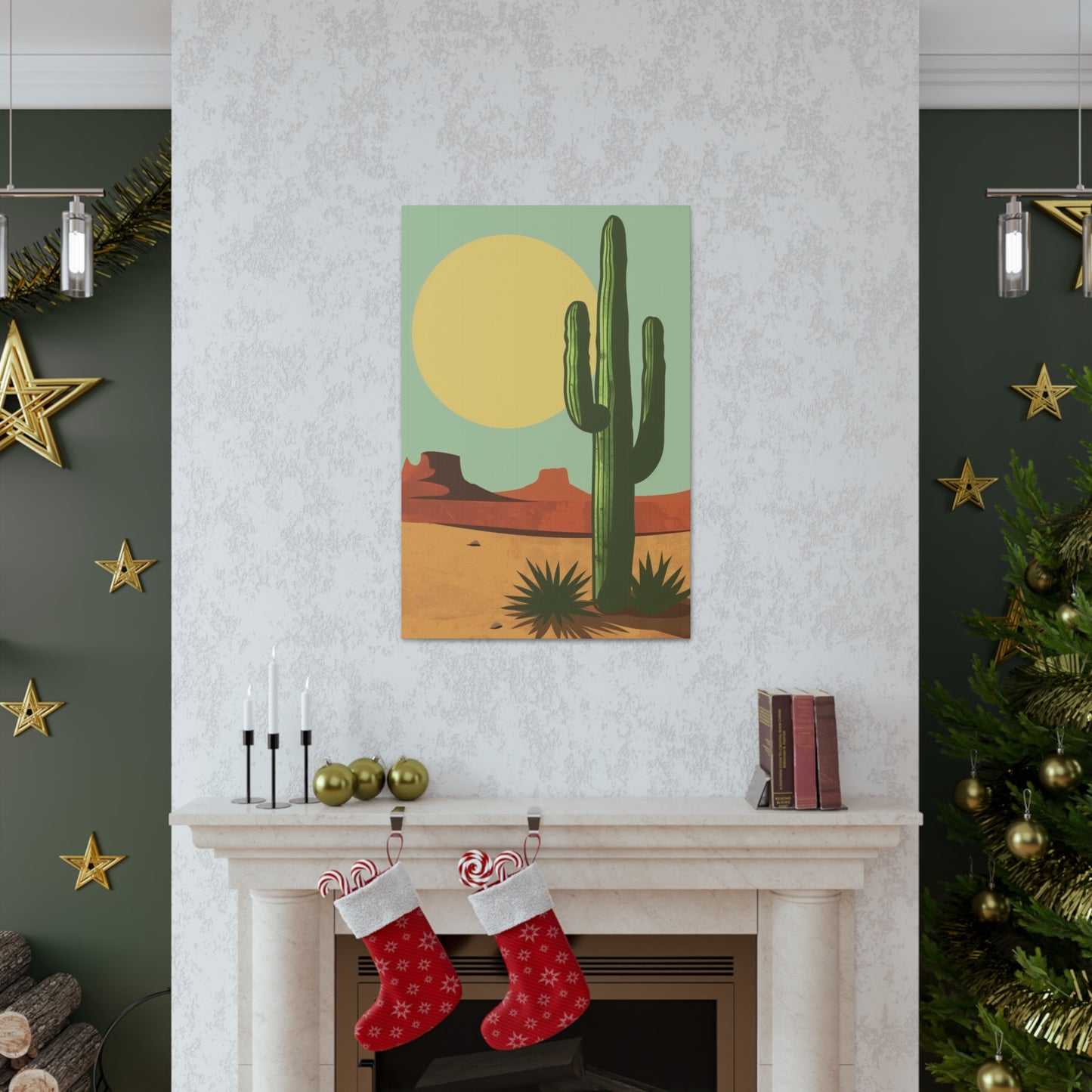 Saguaro Cactus in Desert - Illustration Canvas Gallery Wraps