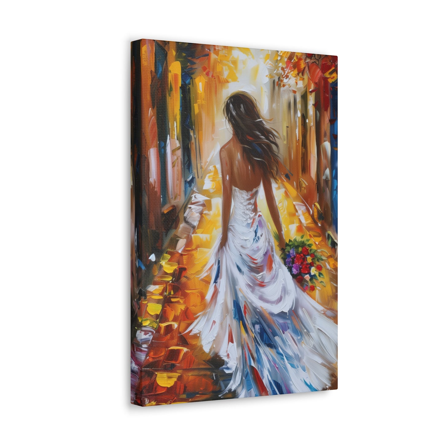 bride walking in the street - Leonid Afremov Style Digital Print Canvas Gallery Wraps