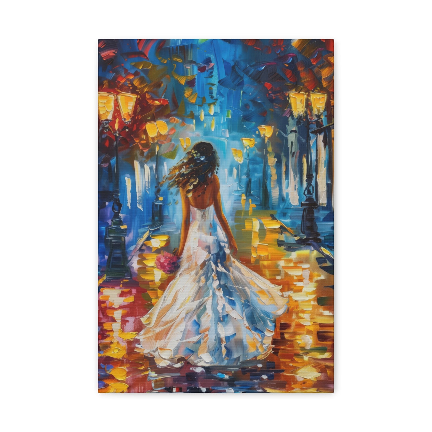 bride walking in the street - Leonid Afremov Style Digital Print Canvas Gallery Wraps