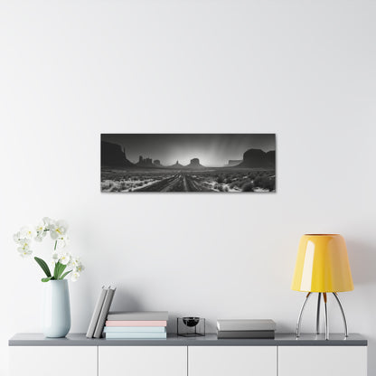 Highway Through the Wild West Desert of Arizona - Black and White Landscape Panorama Canvas Gallery Wraps