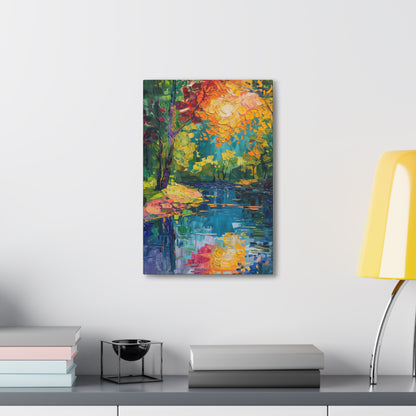 River in a Autumn Forest - Claude Monet Style Digital Print Canvas Gallery Wraps