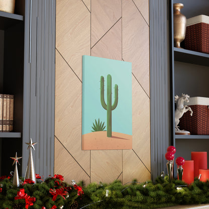 Saguaro Cactus in Desert - Illustration Canvas Gallery Wraps