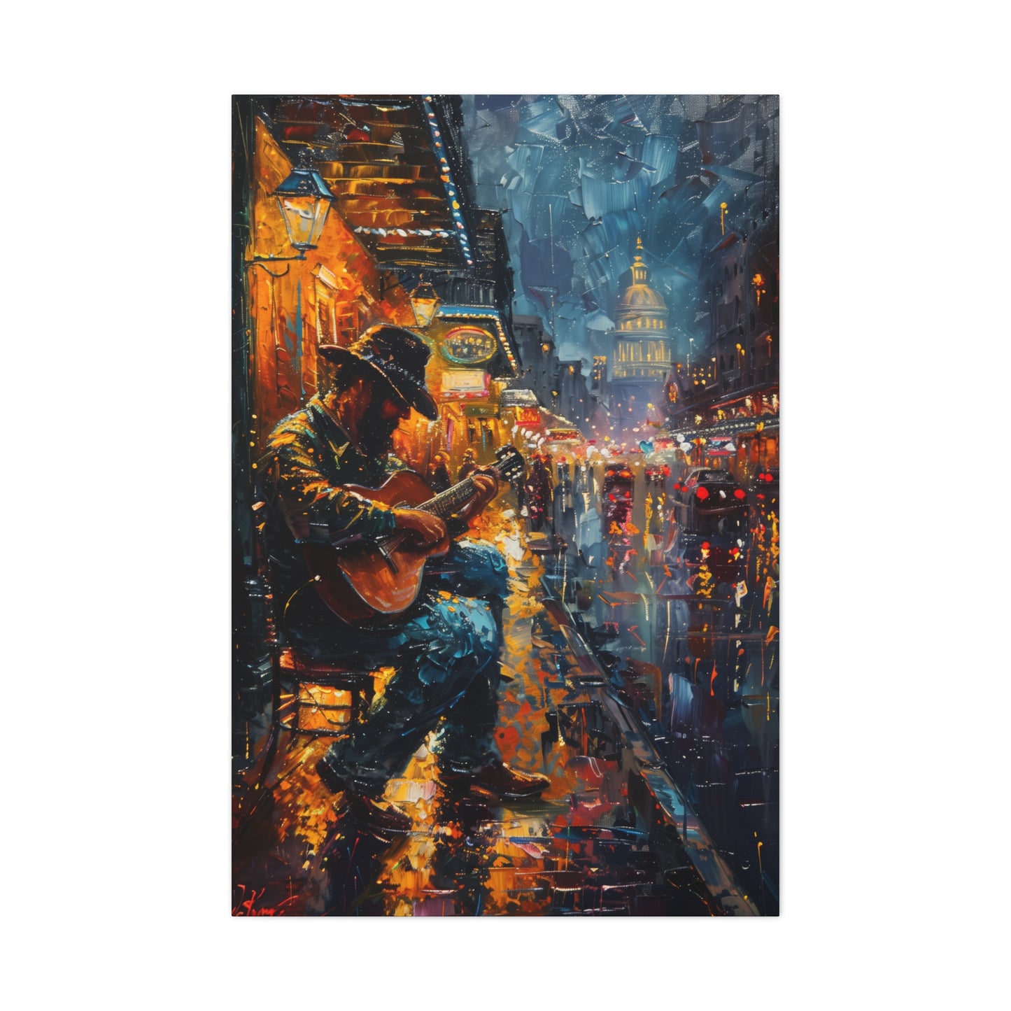 Man Playing Guitar on the Street - Rembrandt Style Digital Oil Painting Canvas Gallery Wraps