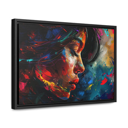 Beautiful Girl Face - Colorful Impressionist Style Digital Canvas Art Print Horizontal Frame