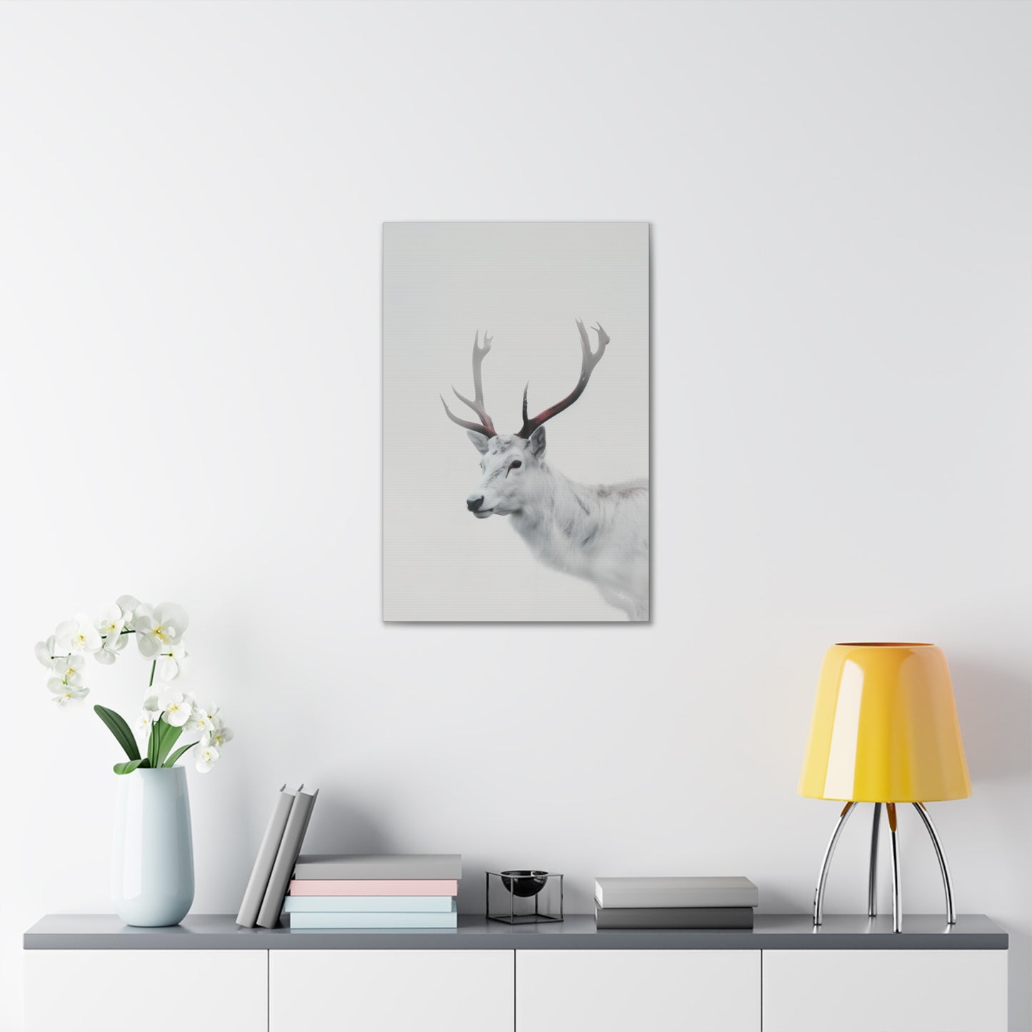 White Reindeer Digital Illustration Canvas Gallery Wraps