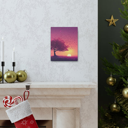 Tree in a Purple Sunset Digital Illustration Canvas Gallery Wraps