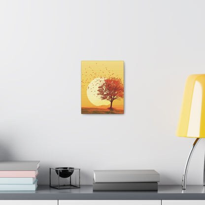 Red Tree in a Golden Sunset Digital Illustration Canvas Gallery Wraps