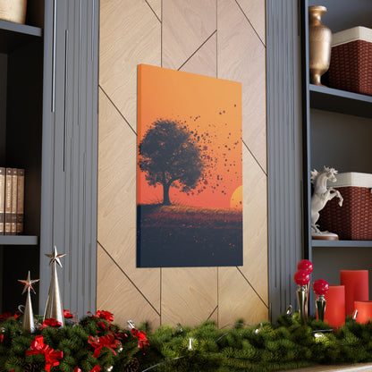 Tree in a Golden Sunset Digital Illustration Canvas Gallery Wraps