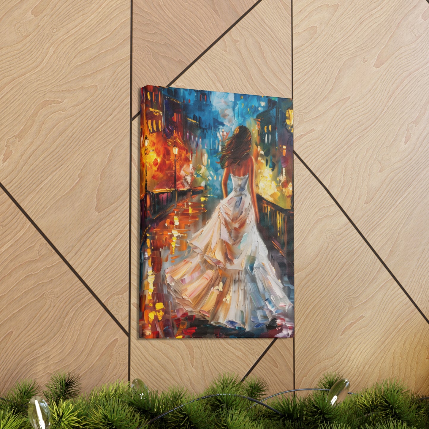 bride walking in Bridge - Leonid Afremov Style Digital Print Canvas Gallery Wraps