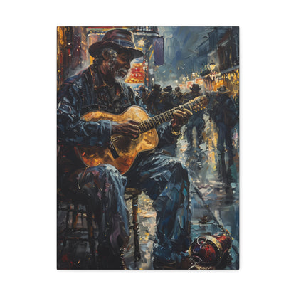 Man Playing Guitar on the Street - Rembrandt Style Digital Oil Painting Canvas Gallery Wraps