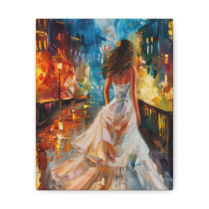 bride walking in Bridge - Leonid Afremov Style Digital Print Canvas Gallery Wraps