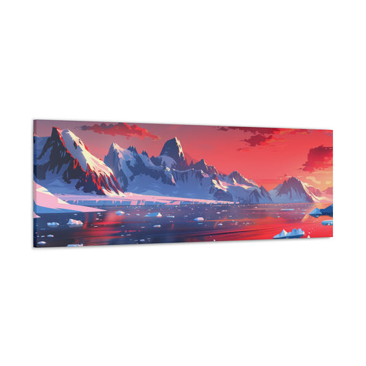 Sunset in Antarctica - Landscape Illustration Panorama Canvas Gallery Wraps