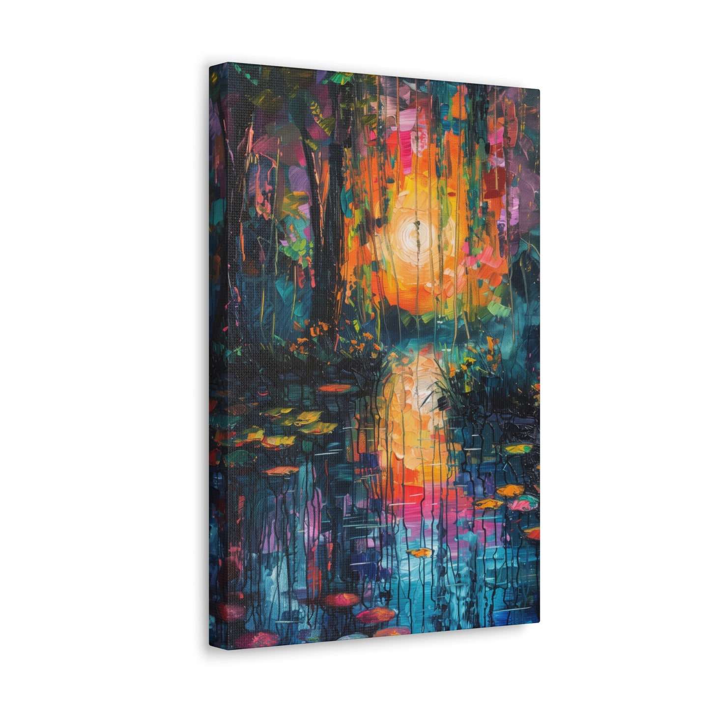 Lake in a Autumn Forest - Claude Monet Style Digital Print Canvas Gallery Wraps