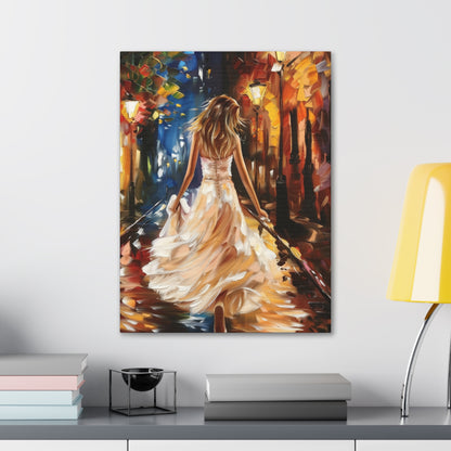 bride walking in street - Leonid Afremov Style Digital Print Canvas Gallery Wraps