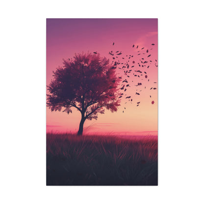 Tree in a Purple Sunset Digital Illustration Canvas Gallery Wraps