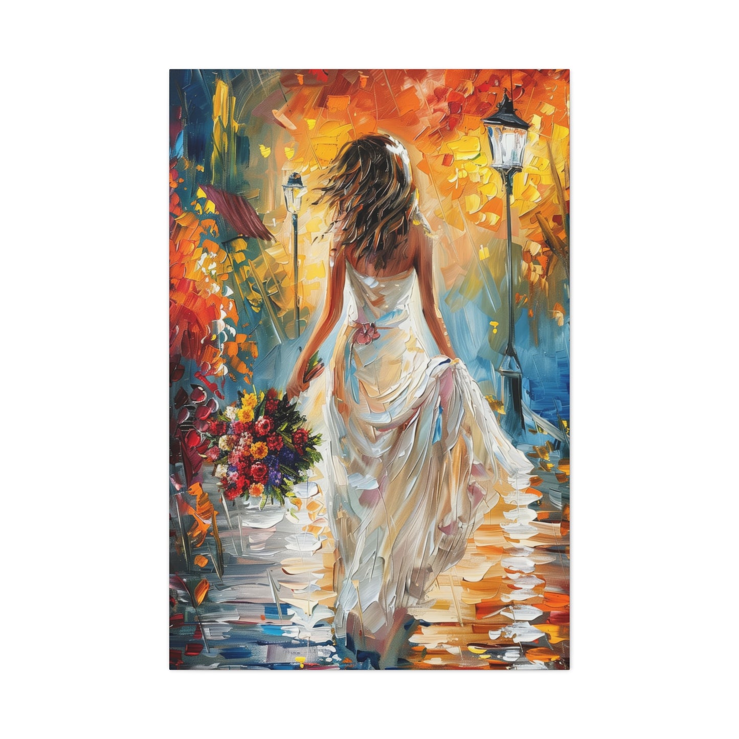 bride walking in the streets - Leonid Afremov Style Digital Print Canvas Gallery Wraps