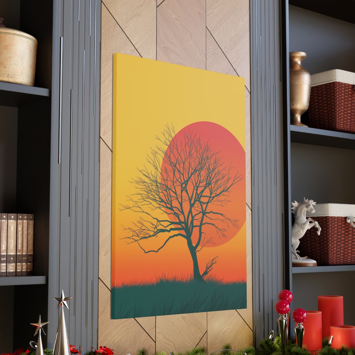 leafless tree in a Golden Sunset Digital Illustration Canvas Gallery Wraps