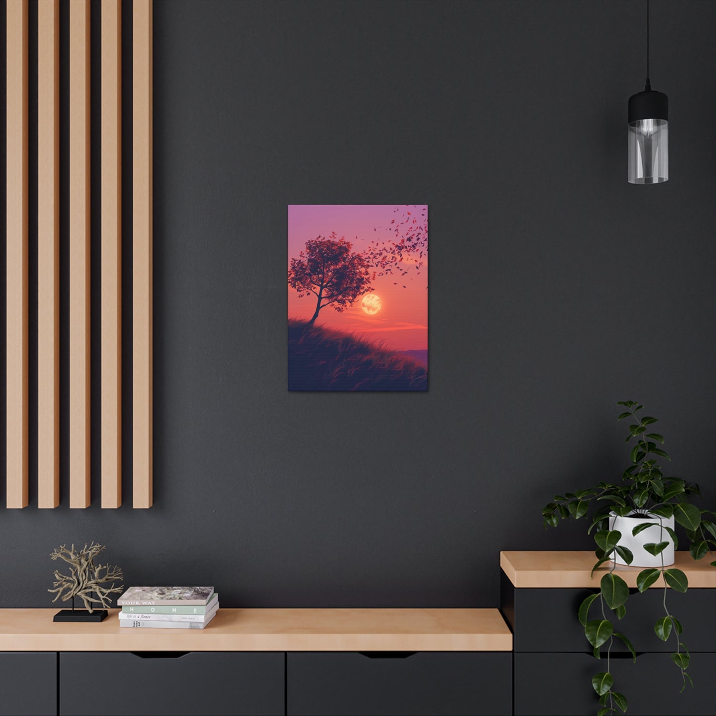 Tree in a Purple Sunset Digital Illustration Canvas Gallery Wraps